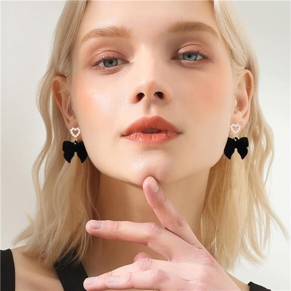 Velvet Drop Earrings – Unique Alloy & Fabric Design - Picture 3 of 5